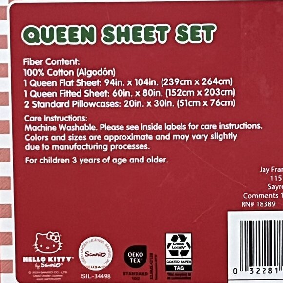 Hello Kitty Queen Size Christmas Wreath Ribbons Bows Cotton Sheet Set ALL COTTON - Picture 3 of 3